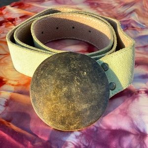 Vintage Green Suede Belt w/ Large Oval Plate Buckle